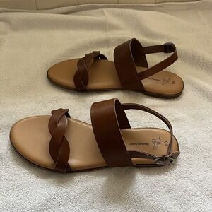 Faux Leather Sandals Women's Size 10 Brown Strappy *NEW* Memory Foam